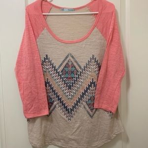 3/4 sleeve tribal print shirt